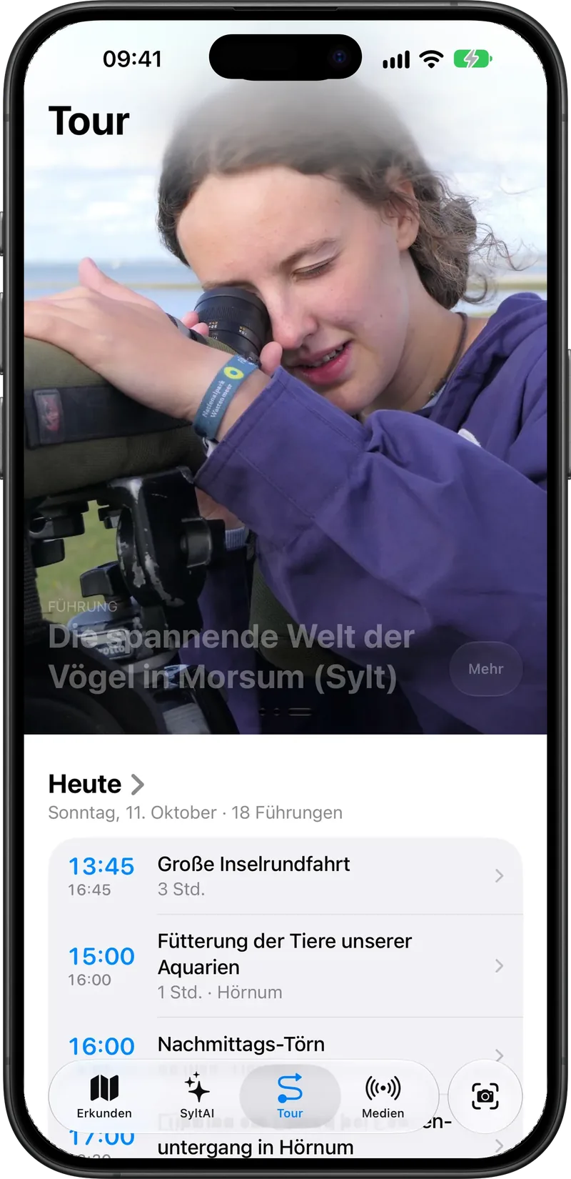 Tour-Tab mit den Führungen, die heute noch starten